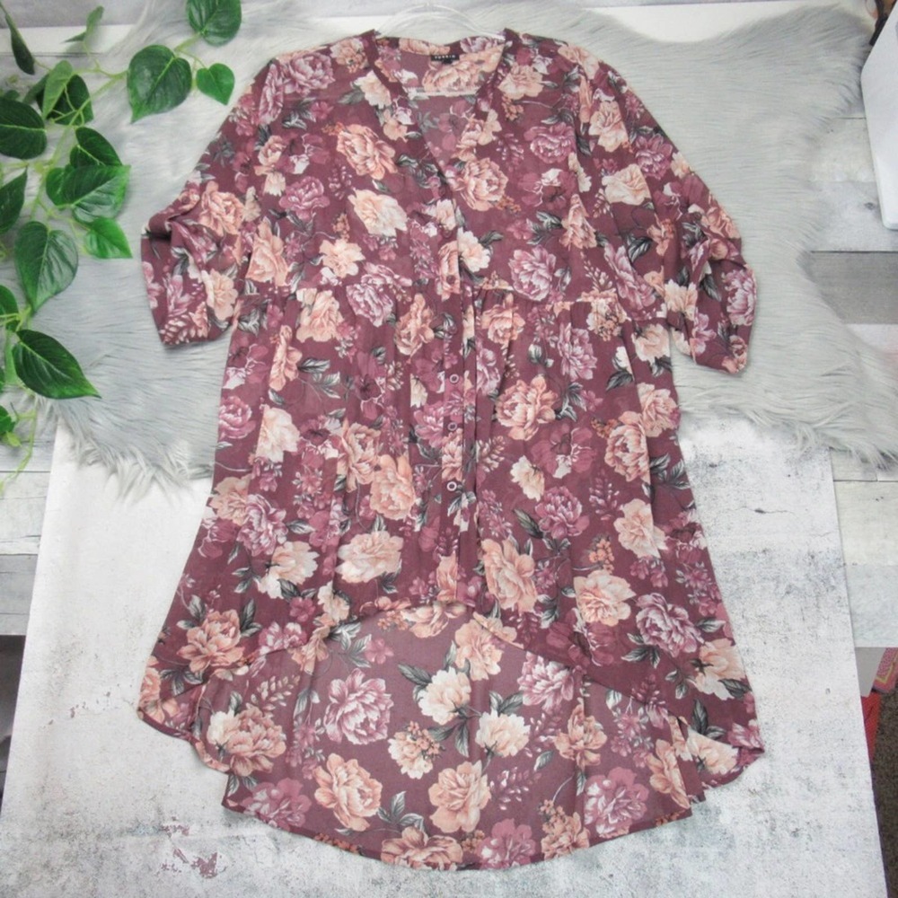 TORRID Sheer Floral Chiffon Hi-Lo Tunic Top V-Neck Tab Sleeve Plus Size 2X - Picture 5 of 11